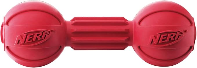 Nerf Dog Barbell Chew Dog Toy, Large, Red Medium