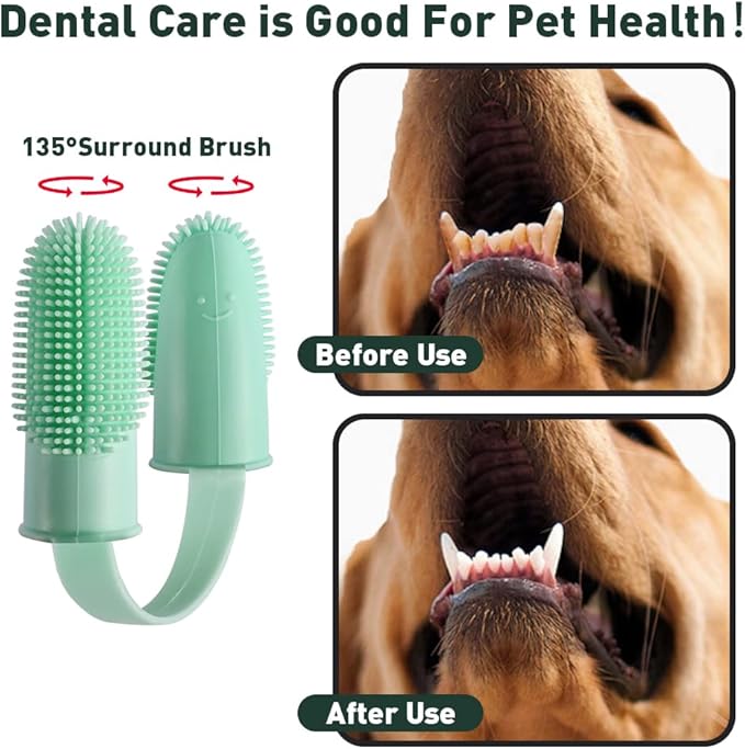 Aohcae 4 Pack Toothbrush for Dog, Finger Toothbrush Kit, 135ºSurround Bristles for Easy Teeth Cleaning, Double-Finger Toothbrush Dental Care for Puppies, Cats and Small Pets