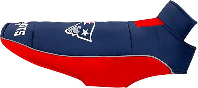 NFL New England Patriots Puffer Vest for Dogs & Cats, Size Small. Warm, Cozy, and Waterproof Dog Coat, for Small and Large Dogs/Cats. Best NFL Licensed PET Warming Sports Jacket
