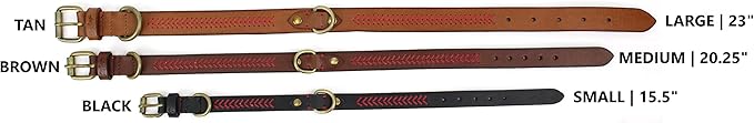 Rawlings | Baseball Stitch Leather Dog Collar | Multiple Sizes | Multiple Colors