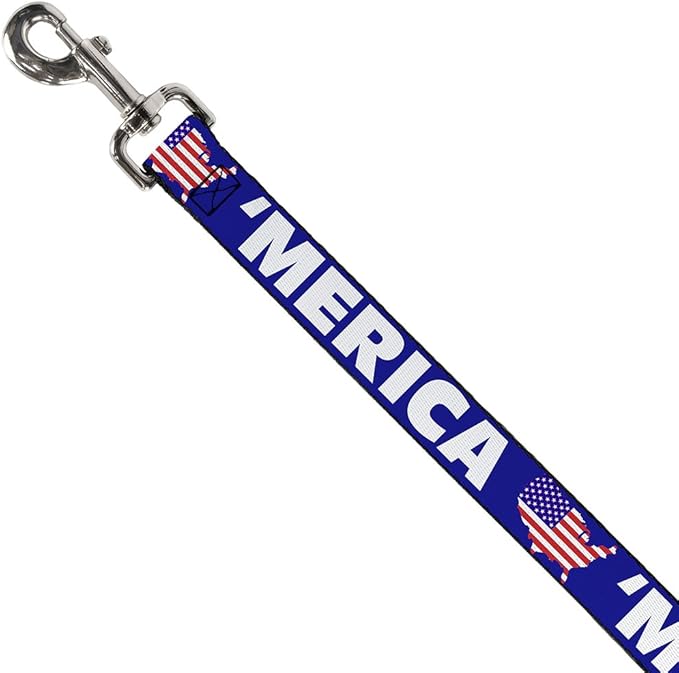Dog Leash Merica USA Silhouette Blue White Us Flag 6 Feet Long 1.0 Inch Wide