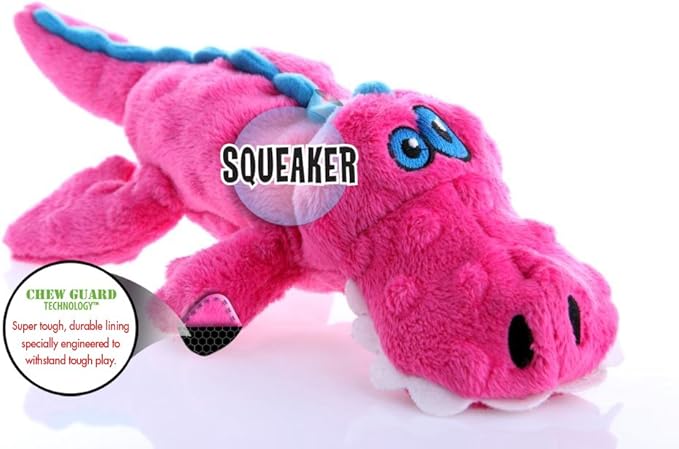 goDog Gators Squeaky Plush Dog Toy, Chew Guard Technology - Pink, Small