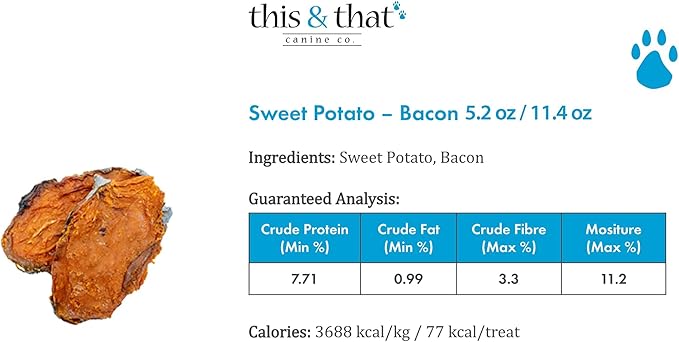 Covington Sweet Potato - Bacon - 11.46 oz, Dehydrated Dog Treats, Vitamin Rich All Natural Chew, This & That Canine Co