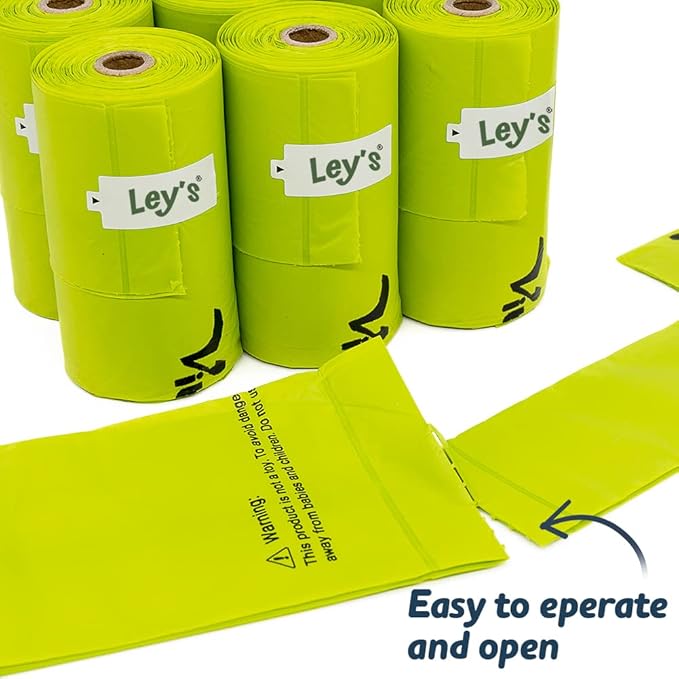 Ley's Compostable Dog Poop Bags, Plant-Based Biodegradable Doggie Waste Bags with Easy Tie Handles, Unscented, Vegetable-Based, Dog Bags Refill Rolls with Dispenser
