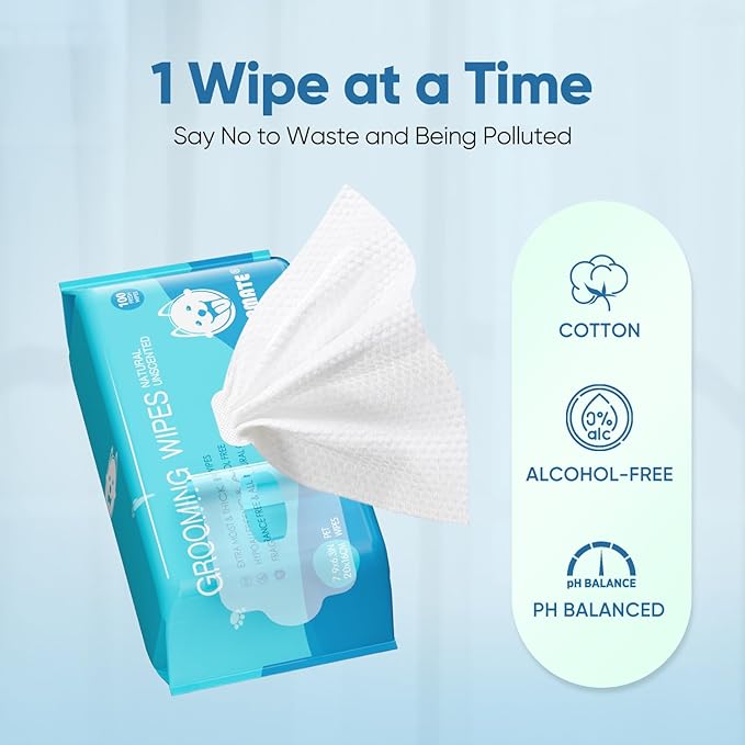All Natural Pet Grooming Wipes, 100 Fresh Counts, Extra Moist & Thick, Natural wipes for Dogs & Cats, Puppies & Kittens (Pack of 3)