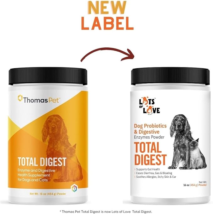 Lots of Love Total Digest - 16 0z Digestive Enzymes and Dog Probiotics Supplement - Probiotics for Dogs & Cats, Dog Gut Health Support, Immunity Support & Gas Relief