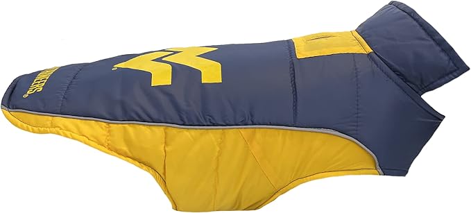 NCAA West Virginia Mountaineers Puffer Vest for Dogs & Cats, Size Medium. Warm, Cozy, and Waterproof Dog Coat, for Small and Large Dogs/Cats. Best NCAA Licensed PET Warming Sports Jacket