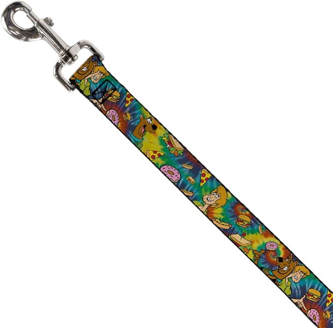 Dog Leash Scooby Doo and Shaggy Poses Munchies Tie Dye Multi Color 6 Feet Long 1.0 Inch Wide