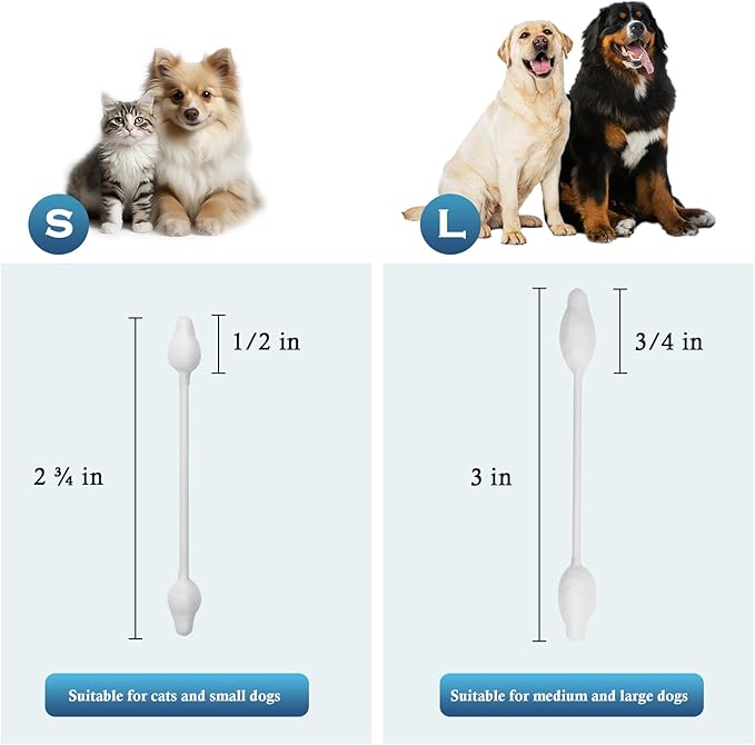 Avont Dog Ear Cleaning Cotton Swabs, Pet Qtips, Ear Care Double Sided Large Q-Tips for Dogs Cats -L