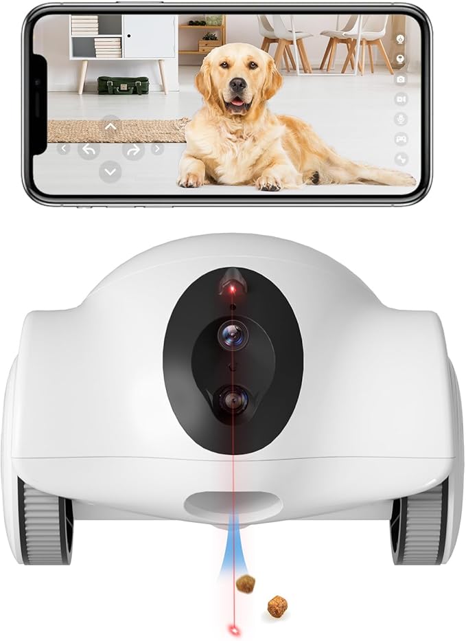 Dog Treat Camera, Movable Pet Robot for Dog Treat Camera,1080P Full HD Dog Camera with Phone APP,360°Move Freely,2-Way Audio,Night Vision,No Monthly Fee(2.4G WiFi ONLY)