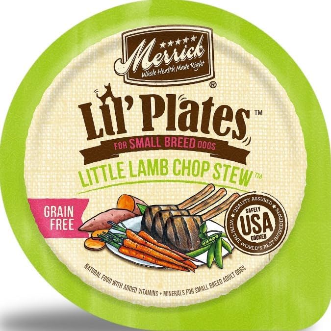 Merrick Lil' Plates Grain-Free Small Breed Wet Dog Food 8 Pack, 3.5 Oz Each, Includes: Texas Steak, Lamb Chop, Pot Pie, Surfin Turfin - Plus Fun Paw Notepad and Sticker (10 Items Total)
