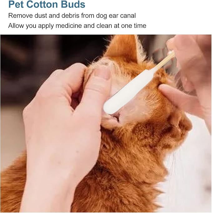 100Pcs Cotton Buds for Dogs and Cats, 6 Inch Long Qtips, Professional Dirt Removal Bamboo Stick Pet Lengthen Cotton Swabs for Cleaning Dog and Cat Ears, Apply Medicine, Clean Wound