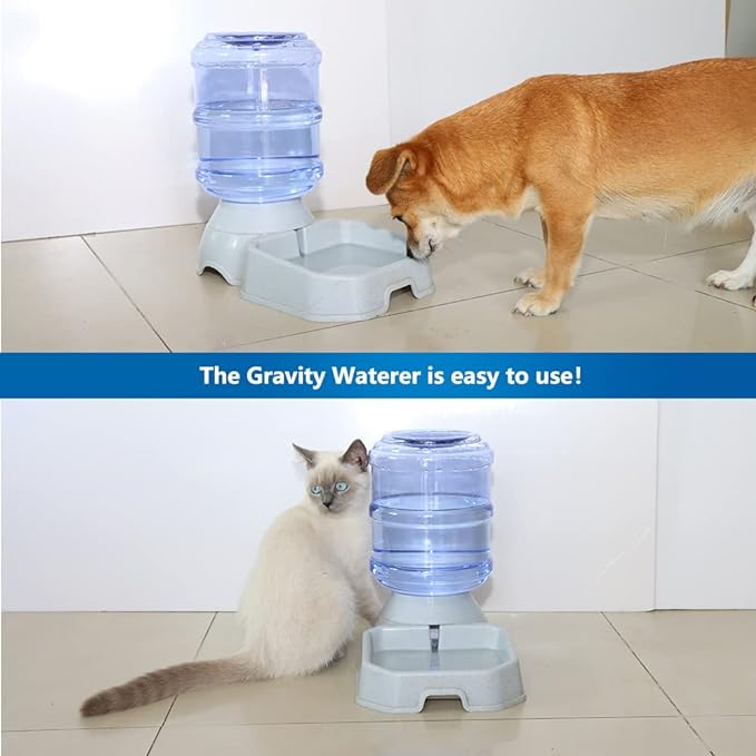 Automatic Dog Cat Water Dispenser,Gravity Multi Pet Drinking Fountain,Set with Pet Bowl for Medium Dog Puppy Kitten, 1 Gallon/ 3.8L Capacity (Waterer)