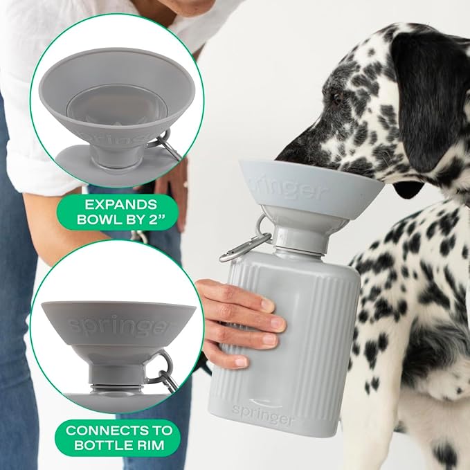 Springer Splash Shield for Mini, Classic, Growler Dog Travel Bottles - Mess Proofer & Bowl Expander for Large Breeds - BPA-Free Silicone (Not Compatible with Flip Bottle) – Grey