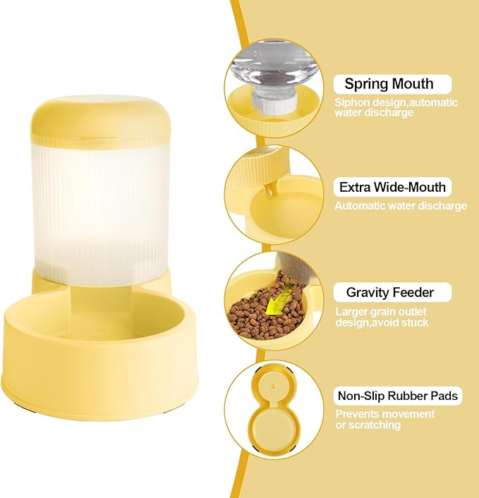 Gravity Cat Feeder with 2.8L Capacity, BPA Free, Eco-Friendly, Food Grade Materials, Big Mouth Design, Siphon Device for Water Dispenser