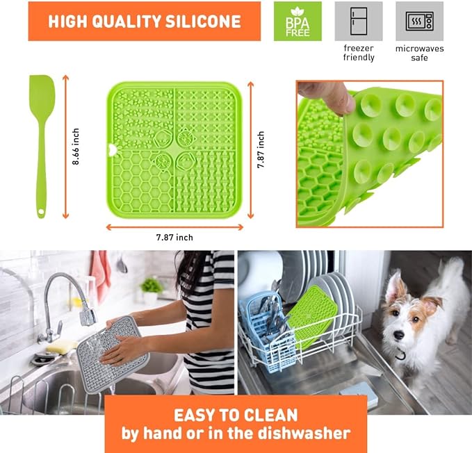 2 Durable Dog Lick Mat w Strong Suction Cups + Collapsible Bowl Bundle | Licking Pad w 4 Different Patterns for Anxious & Bored Pets | Cat Slow Feeder for Peanut Butter & Frozen Treats