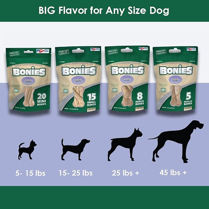 Bonies Natural Calming Formula Dog Treats, Contains Chamomile & Lavender, Help Anxiety, Excessive Barking & Trembling, Chicken Flavor, Medium, 8 Bones