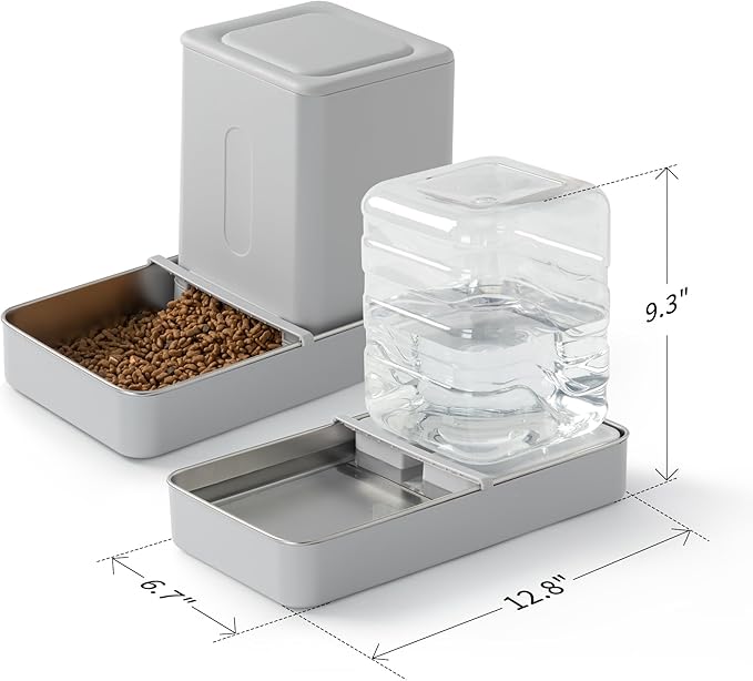 Automatic Cat Food and Water Dispenser Set - Stainless Steel Cat Feeder and Water Dispenser Gravity Elevated Large Cat Water Bowl Dispenser Cat cat Dry Food Dispenser (3.8L)