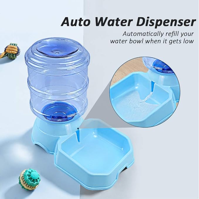 Pet Feeder and Water Food Dispenser Automatic for Dogs Cats, 100% BPA-Free, Gravity Refill, Easily Clean, Self Feeding for Small Large Pets Puppy Kitten Rabbit Bunny (E-Blue)
