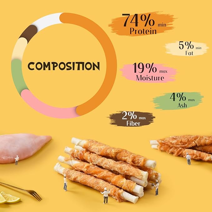 ASMPET Dog Treats Small Dogs, Dog Chews Long Lasting Chicken Wrapped Rawhide Bones Healthy Dog Chew Sticks Natural Dog Treats for Medium Dogs Large Breed Grain Free Snacks, 20Pcs