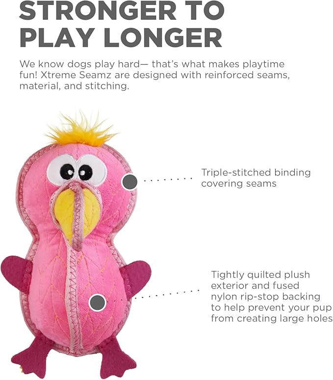 Outward Hound Xtreme Seamz Flamingo Squeaky Durable Dog Toy