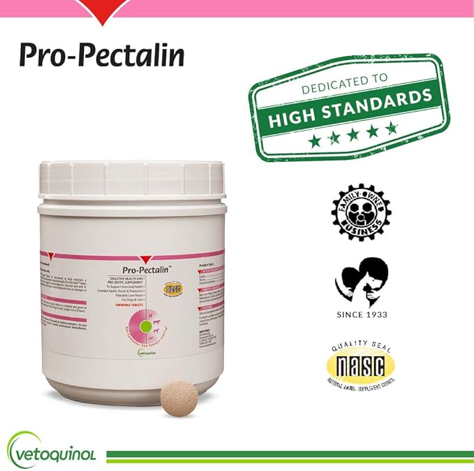Vetoquinol Pro-Pectalin Chewable Tablets for Dogs & Cats – 250ct, Beef Liver Flavor – Helps Reduce Occasional Loose Stool & Diarrhea, Balance Gut pH, Support Normal Digestion & Intestinal Flora