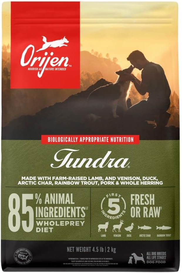ORIJEN TUNDRA Dry Dog Food, Grain Free Dog Food, Fresh or Raw Ingredients, 4.5lb