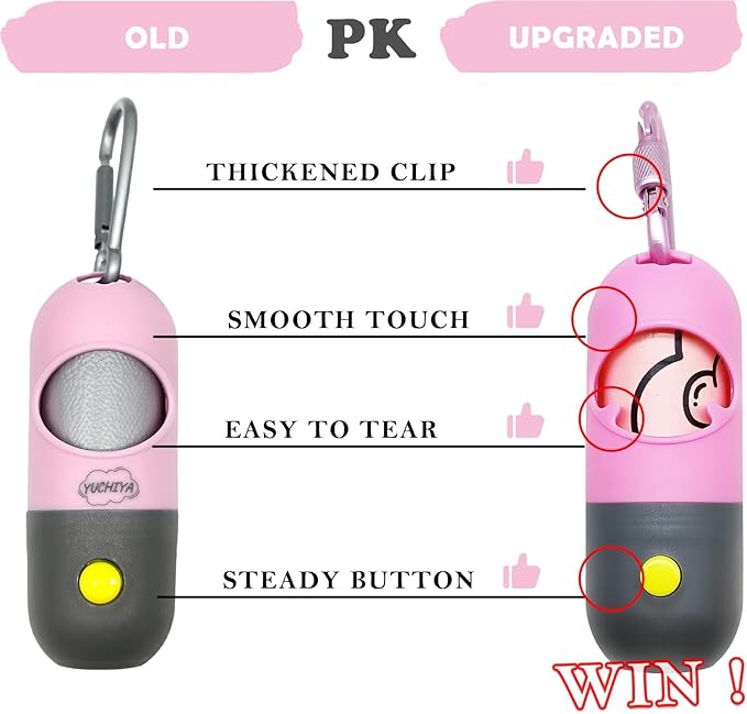 Dog Poop Bag Dispenser with Flashlight|Dog Poop Bag Holder with Leash Clip|Hands-Free Leash Poop Bag Holder with Straps and 1 Roll Dog Waste Bags (Pink)