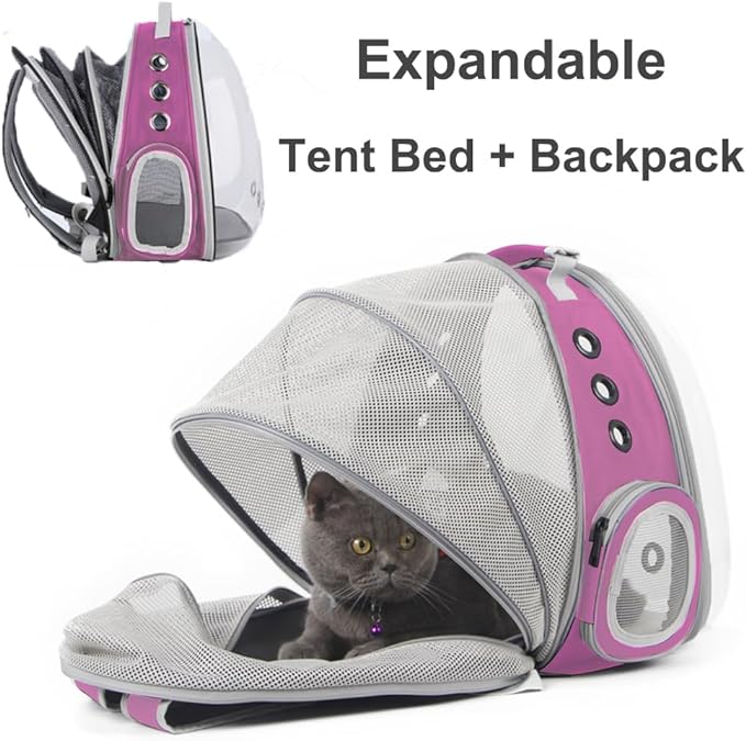 Back Expandable Cat Backpack Carrier, Fit up to 12 lbs, Space Capsule Bubble Window Pet Carrier Backpack for Cat and Small Puppy