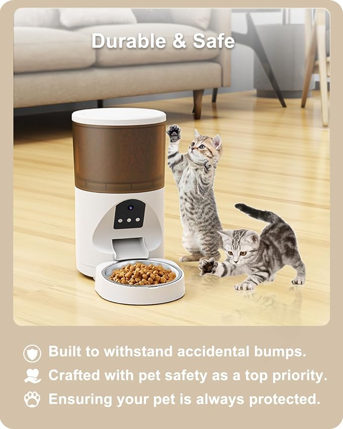 Smart Automatic Cat Feeder, WiFi Pet Feeder with APP Control for Remote Feeding,Detachable for Easy Clean, Automatic Cat Food Dispenser, Meals Per Day for Large Dog (6L/25Cup)