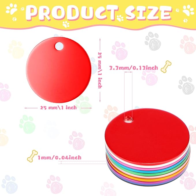 150 Pcs Blank Dog Pet Tags 25 mm for Engraving Aluminum Round Discs Smooth Metal Tag Colorful Double Stamping Tag Pendants with Hole for DIY Craft Pet Tag Charm Supplies
