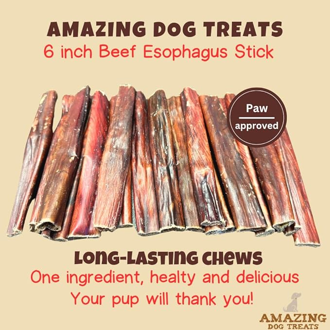 Amazing Dog Treats Gullet Sticks for Dogs- (6 Inch - 40 Count) - Beef Gullet Jerky Chews for Dogs - Esophagus Beef Gullet - Beef Gullet Sticks