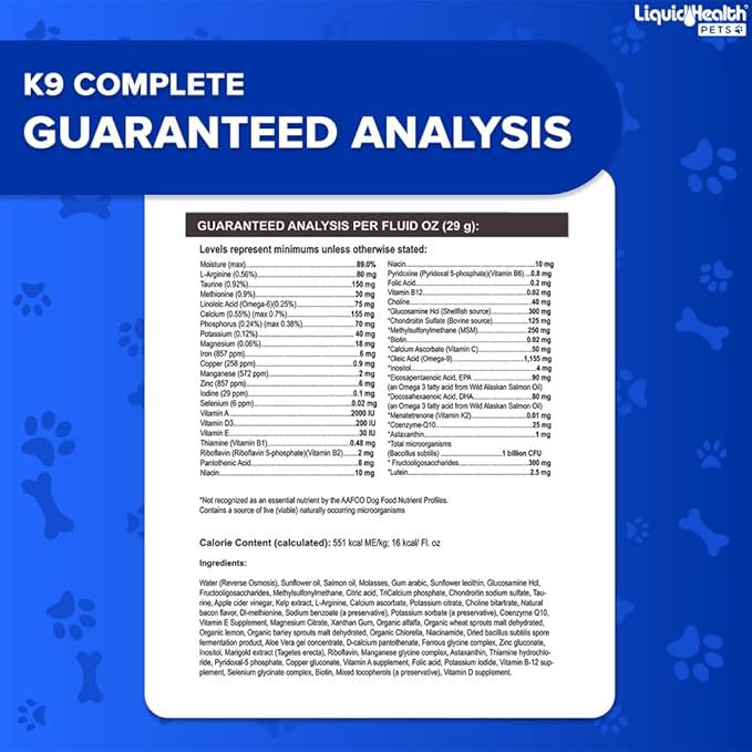 LiquidHealth 32 Oz K9 Complete 8-in-1 Liquid Multivitamin for Dogs & Puppies, All in One Complete Formula Dog Snob, Senior Puppy Dog Diet, Canine Vitamins, Skin and Coat, Joint Health, Immune Support