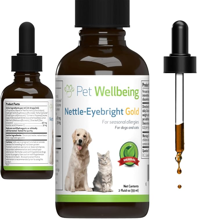 Pet Wellbeing Nettle-Eyebright Gold for Dogs - Vet-Formulated - Seasonal Allergies, Hay Fever, Allergic Rhinitis - Natural Herbal Supplement 2 oz (59 ml)