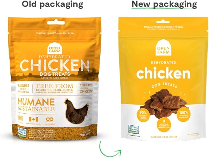 Open Farm Dehydrated Chicken Grain-Free Dog Treats, Humanely Raised Chicken Recipe with Natural Simple Ingredients and No Artificial Flavors or Preservatives, 4.5 oz