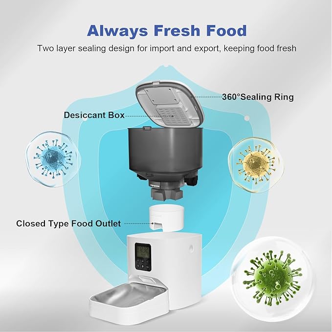 Automatic Cat Feeder, Cat Food Dispenser with 10s Voice Recorder, Pet Feeder up to 8 Meals per Day, Timed Cat Feeder with Dry Food Sealed Ring(White, 4L)