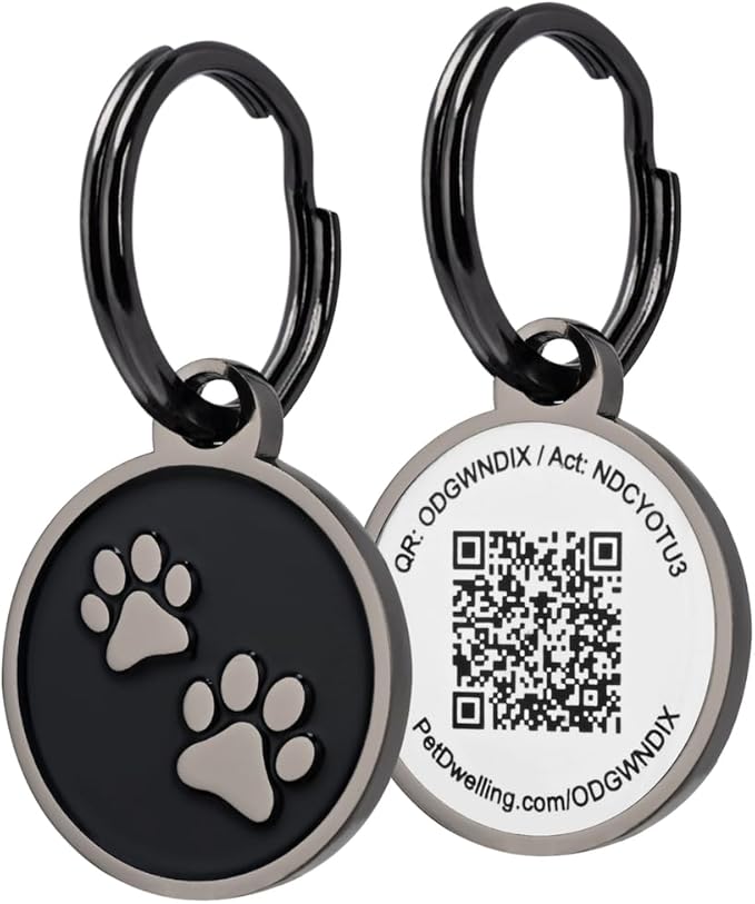 Advanced QR Code Pet ID Tags for Small to Medium Dogs and Cats: Online Pet Profile & Instant Scan Location Email Alert(Lux Black Mini)
