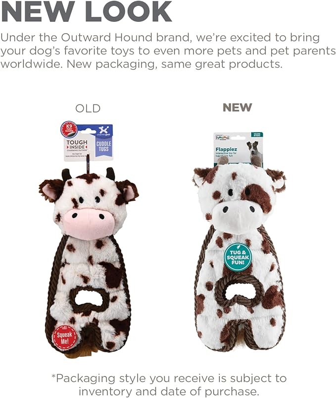 Outward Hound Cuddle Tugs Cow Plush Squeaky Dog Toy