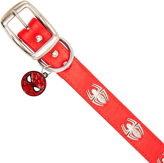 Buckle-Down Dog Collar, Marvel Comics, Spider Man with Spider Charms, Extra Large 18 to 24 Inch Length 1.15 Inches Wide