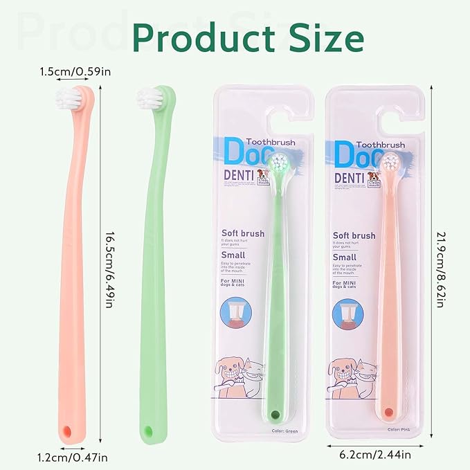 2 Pack Dog Toothbrush Pet Toothbrush Cat Tooth Brush Puppy Toothbrush Mini Head Soft Dog Tooth Brush Deep Clean Kit, Portable Travel Friendly and Easy to Use for Puppy, Kitten, Small Dog & Cat
