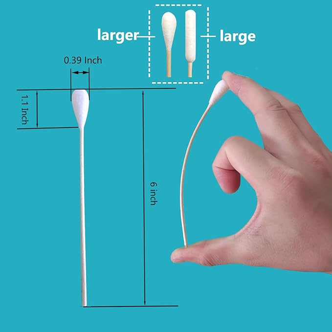 6 Inch Long Cotton Swabs,Large Cotton Buds with Bamboo Handle for Dogs 500pcs