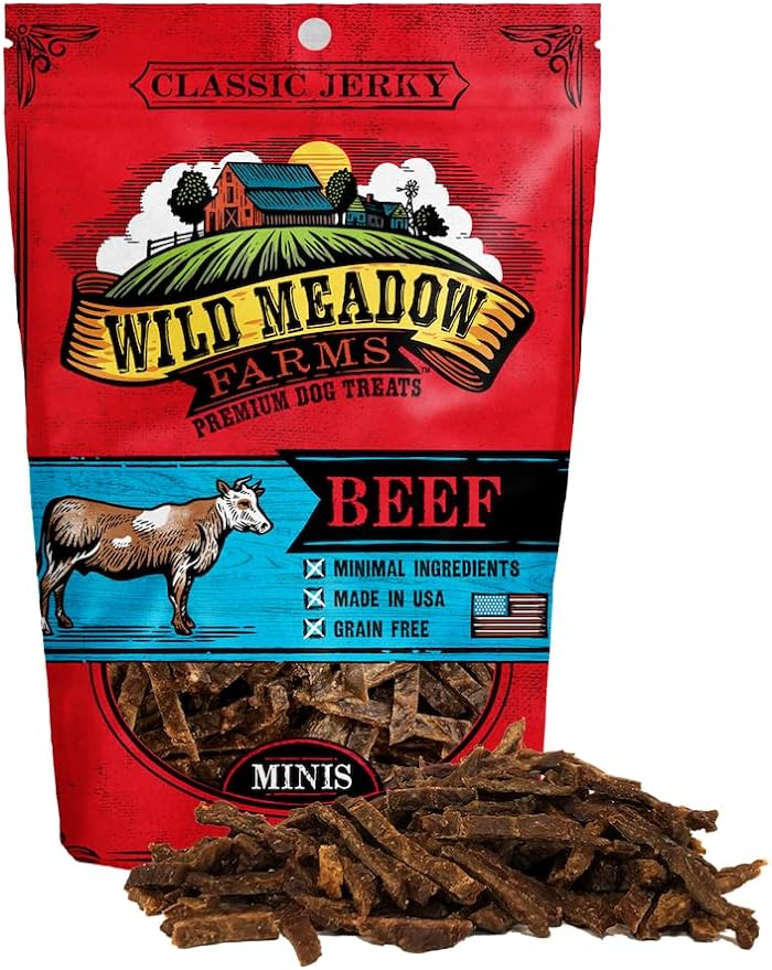 Wild Meadow Farms - Classic Beef Minis, Soft Jerky Training Treats for Dogs, Grain-Free, All-Natural & Perfectly Sized for Training, High-Value Rewards in a Convenient 3.5 Ounce Pouch
