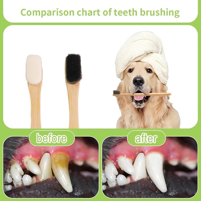 Dog Toothbrush, Micro Nano Ultra Soft Bristle Dog Toothbrush for Sensitive Gum Dog, Dog Teeth Cleaning, Dog Bamboo Toothbrush, for Medium & Large Dog, Fresh Breath (4)