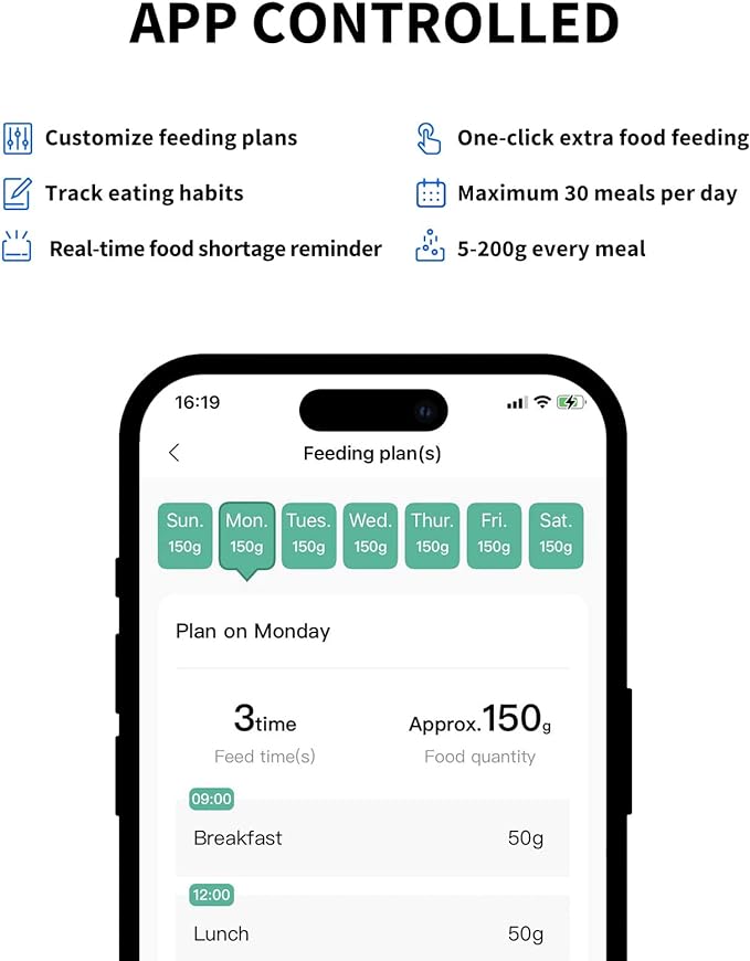 PETKIT Automatic Stainless Steel Dogs Cats Feeder, App Control, Programmable Portion Control 5-200g per Meal & 20s Voice Recorder Pets Smart Dispenser for Medium Large Dogs Cats (3L)