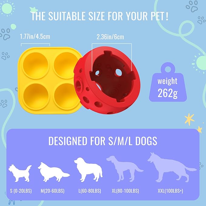Fillable Dog Chew Toy, Treat Tray for Frozen Dog Food, DIY Fillable Rubber Treat Toy and Silicone Molds, Sturdy Chew Enrichment Stimulation Toys (Red)