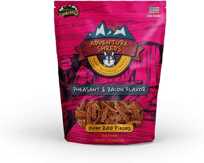 Wild Meadow Farms - Adventure Shreds Pheasant & Bacon Dog Treats, Soft & Thin Dog Treats for Training & Rewards, Grain-Free Snacks for Pets of All Breeds and Ages - 2.5 Ounce Pouch