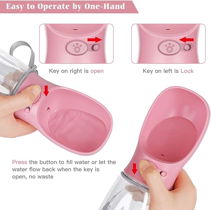 Dog Water Bottle, Lightweigh, Portable Travel Dog Water Dispenser, Puppy Drinking Bowl for Outdoor Walking and Hiking, Puppy Essentials, Dog Stuff - Pet Accessories(12oz, Pink)