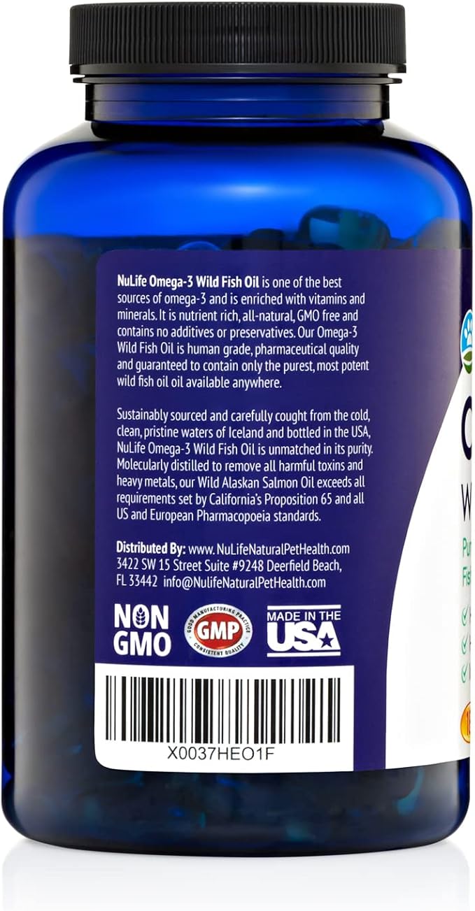 Pure Omega 3 Fish Oil for Dogs, Wild Caught from Iceland, Skin and Coat Supplement for Shedding, Dry Itchy Skin and Allergies, Rich in EPA + DHA with Omega 3, 6 & 9 Fatty Acids, 1000mg, 180 Capsules