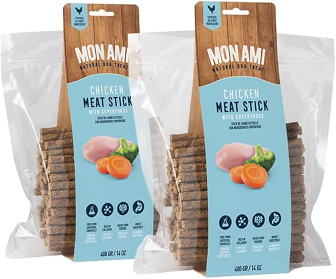 Mon Ami Chicken Meat Sticks for Dogs with Farm Fresh Vegetables (28 Oz) – Human Grade Dog Treats with Superfoods - Training Treats for Dogs - Healthy Dog Treats for Small, Medium and Large Dogs