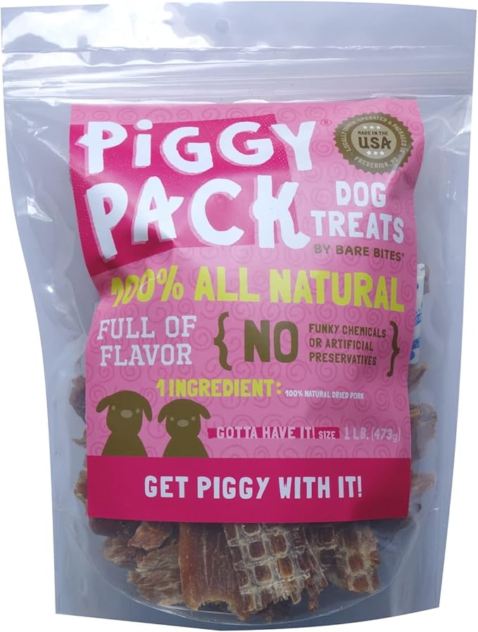Piggy Pack Dog Pork Jerky Treats, All Natural, Made in USA (1 LB)